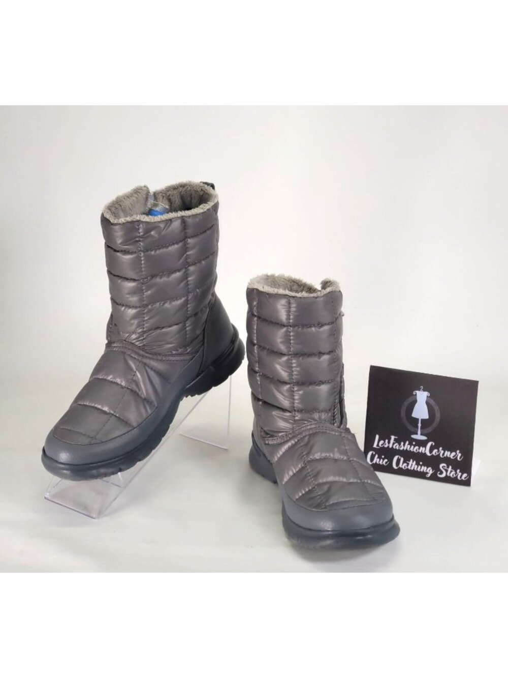 The North Face Women Grey Fleece Thermoball Eco Microbaffle Bootie Zip Sz 5 1525